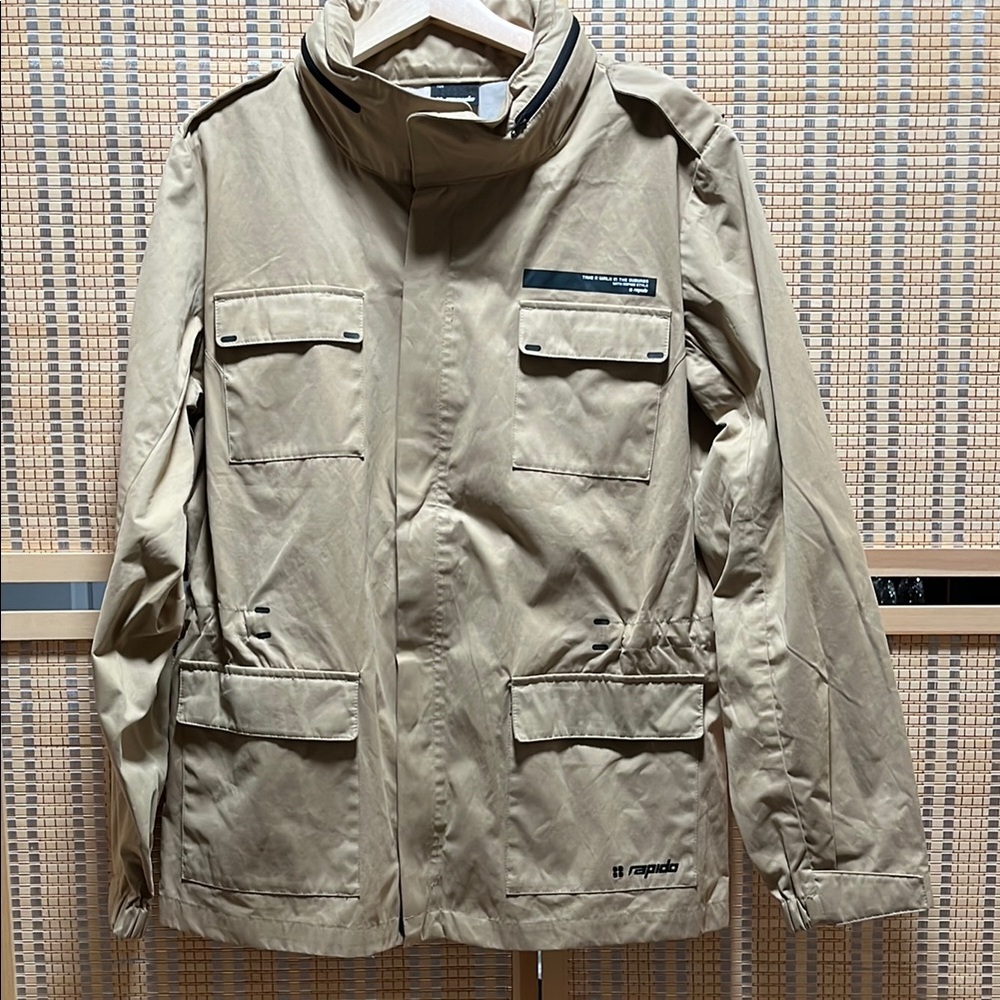Tan Military Field Jacket with Stand-Up Collar